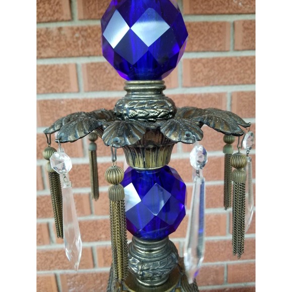Hollywood Regency Cobalt Blue Crystal Table Lamp - Picture 6 of 7